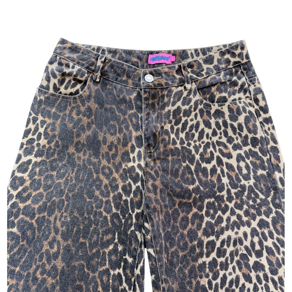 Edikted Leopard Print Wide Leg Jeans Women's S Brown Black Denim - Picture 3 of 14
